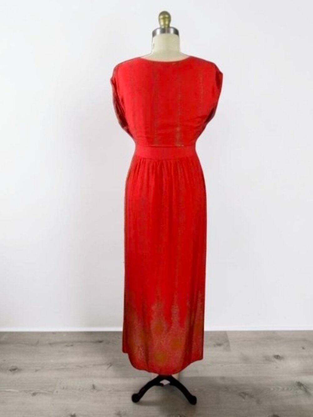LAPOGEE TRIBAL PRINT RED GOLD BOHEMIAN V-NECK MAXI DRESS - Picture 7 of 9